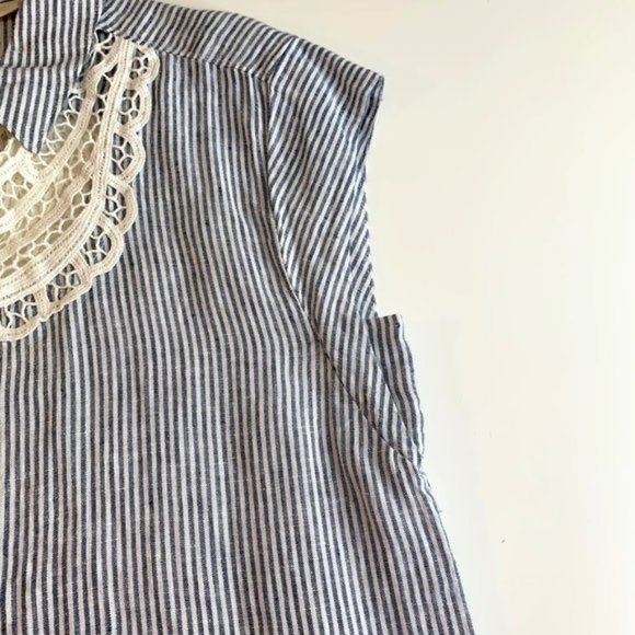 Anthropologie Maeve Linen w/ Lace Button Down Sleeveless Blouse - S - Picture 10 of 10